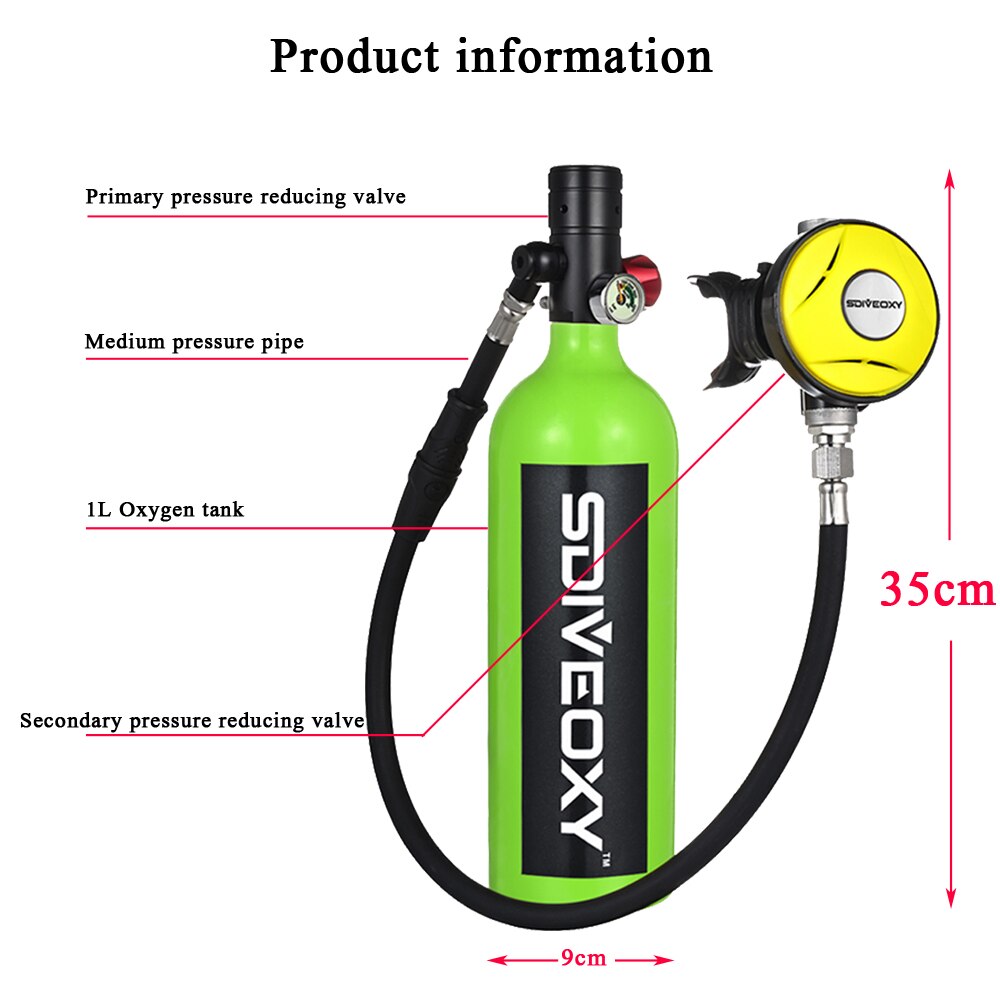 Mini Diving Oxygen Tank 1L Use 20 Minutes Diving Equipment Underwater Respirator Scuba Dive Swimming Oxygen Cylinder Refillable