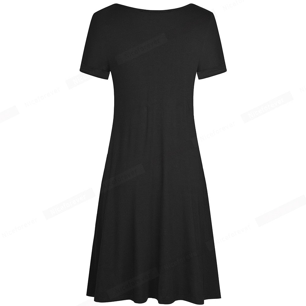 Nice-forever Causal Pure Color Basic Summer Short Dresses Women Straight Shift Loose Dress A211