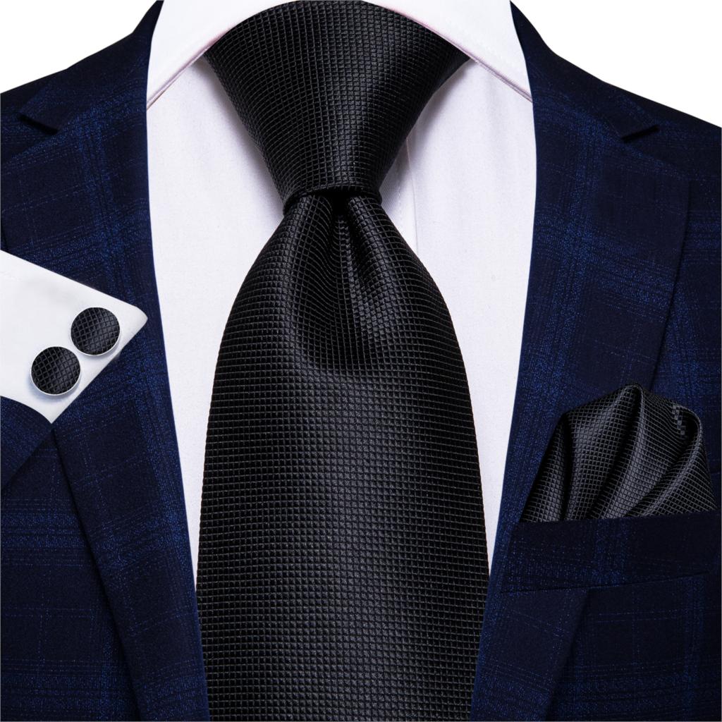 Hi-Tie 8.5cm Business Black Solid Paisley 100% Silk Men&#39;s Tie Neck Strip Ties for Men Formal Luxury Wedding Neckties Gravatas