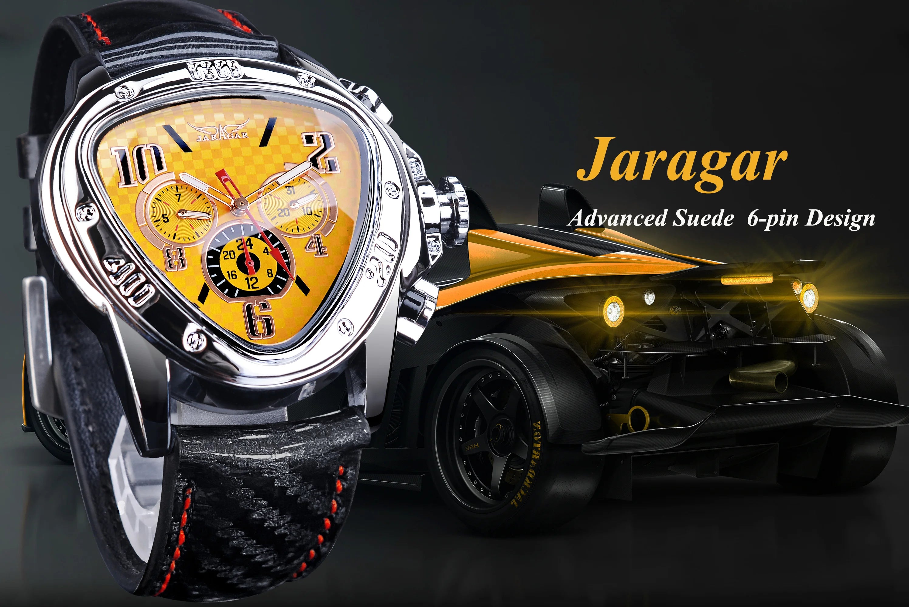 JARAGAR Triangle Mechanical Watch Men Leather Strap Watches Irregular Automatic Wristwatch 3 Dials Design With Luminous Pointers
