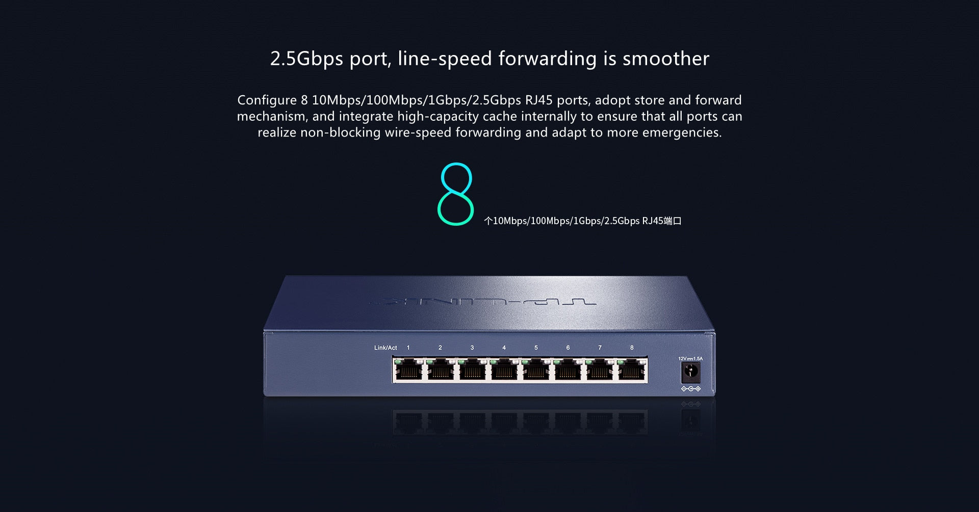 Tp-link network switch 2.5g switch ethernet 8-port 2500mbps 2.5gbps switch RJ45 switch TL-SH1008  Plug and play