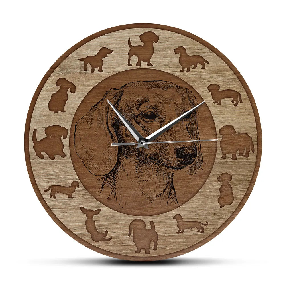 Dachshund Dog Art Wood Texture Acrylic Printed Wall Clock Silent Non-ticking Wall Watch Sausage Puppy Home Decor Weiner Dog Gift