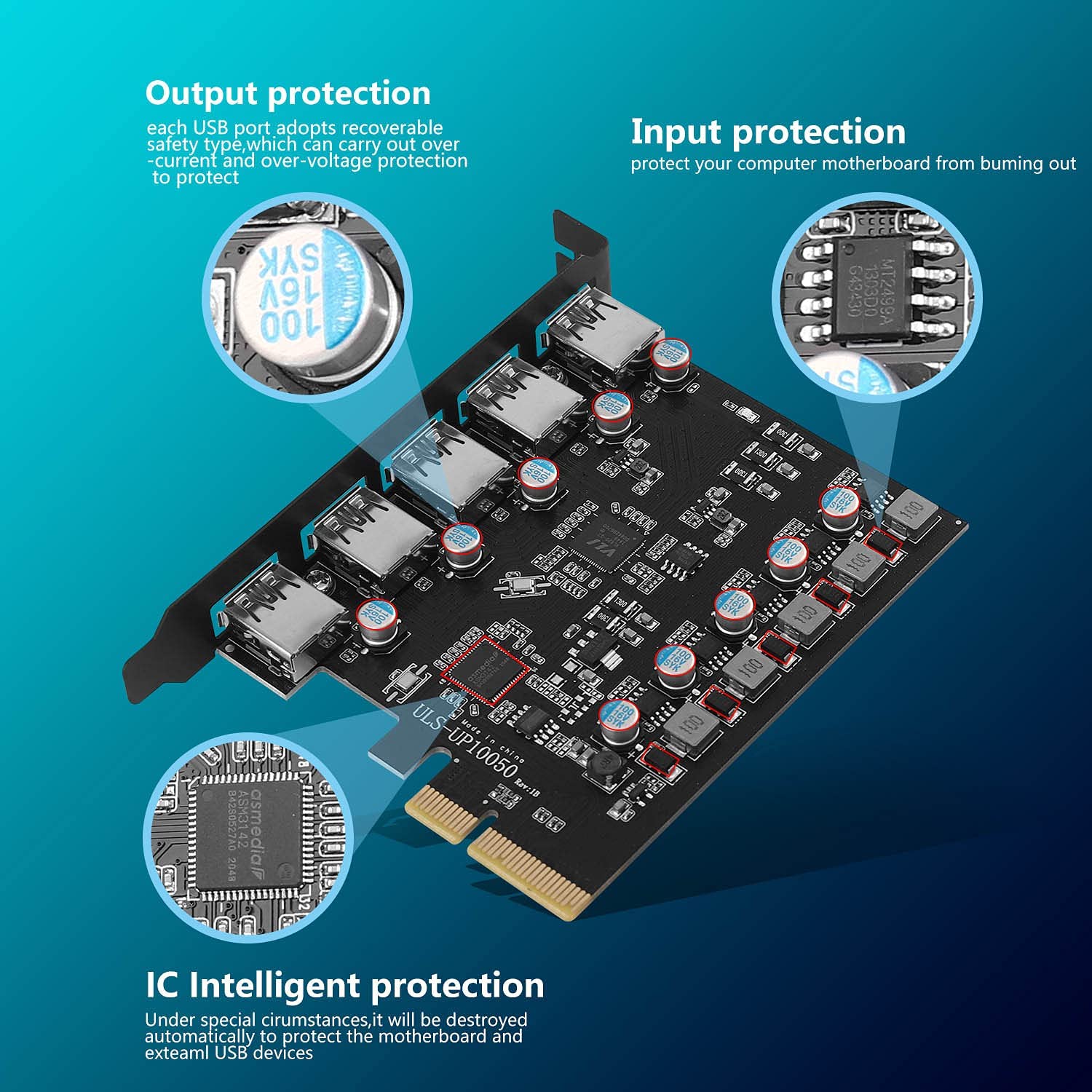 بطاقة PCI-e إلى USB 3.2، 5 منافذ Gen 2 20Gpbs، بطاقة اللوحة الأم PCIe USB للكمبيوتر المكتبي، تدعم Windows 7/8/10 Mac OS Linux