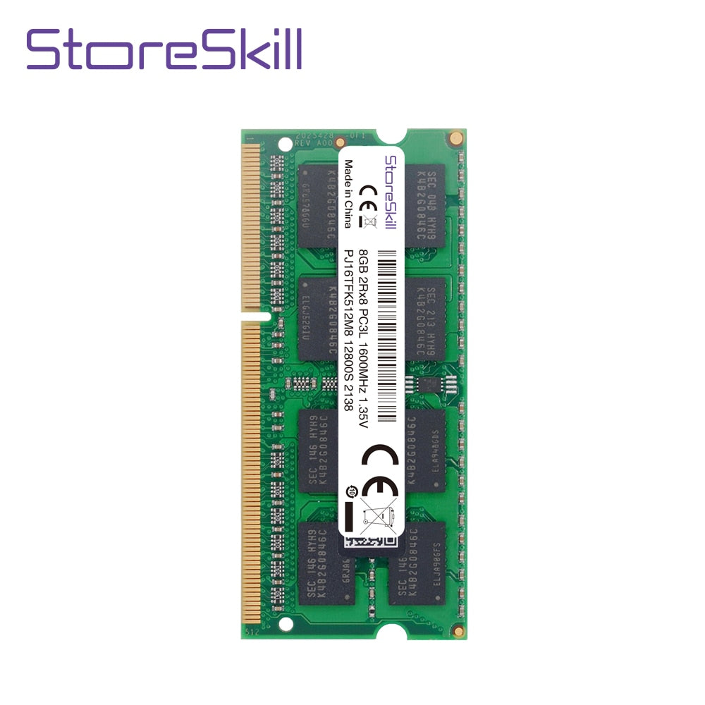 StoreSkill ذاكرة SODIMM DDR3L 2GB 4GB 8GB 10600 1333 12800 1600 لأجهزة الكمبيوتر المحمول DDR3 ذاكرة الوصول العشوائي