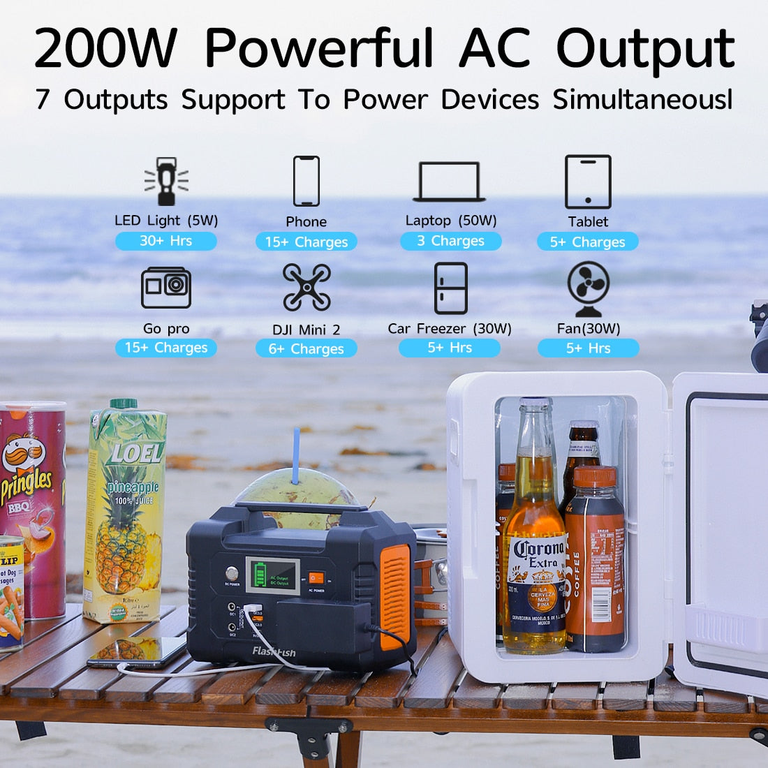 FF Flashfish E200 Rechargeable Portable Power Station 200W 151Wh Solar Generator with Solar Panel 50W Battery Complete Kit Set