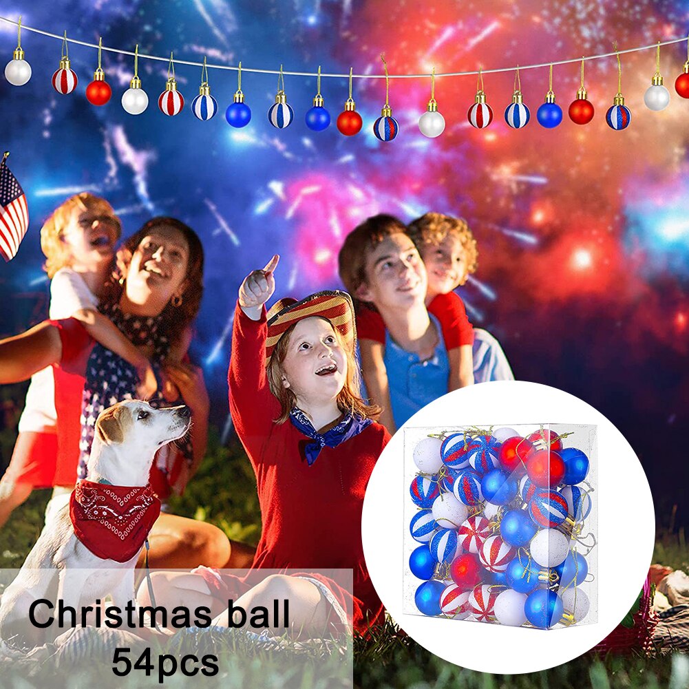 54pcs July 4th Memorial Day Plastic For Tree Christmas Home Holiday Party Decorations USA Themed Patriotic Hanging Ball Ornament