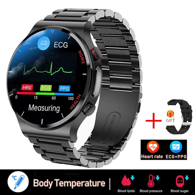 غير مؤلم غير الغازية السكر في الدم ساعة ذكية الرجال ECG PPG العلاج بالليزر الصحة ضغط الدم الرياضة Smartwatch غلوكوميترواتش