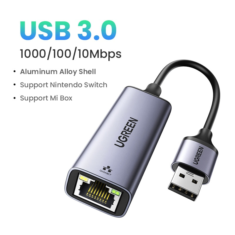 UGREEN USB Ethernet Adapter 1000/100Mbps USB3.0/2.0 to RJ45 Lan for Laptop PC Windows Xiaomi Mi Box Nintendo Switch Network Card