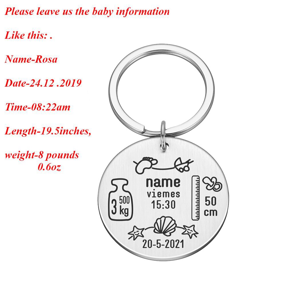 New Born Baby State Keychain Personalized Gift for New First Father Mother Day Gift Baby Name Date Weight Time Height Key Rings