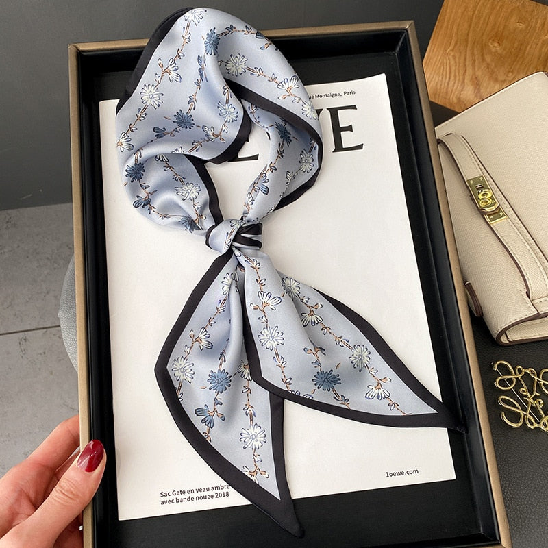 Fashion Print Hair Ribbon Scarf Women Neck Tie Bag Scarfs Satin Silk Skinny Headscarves Ladies Foulard Floral Bands 2022 New