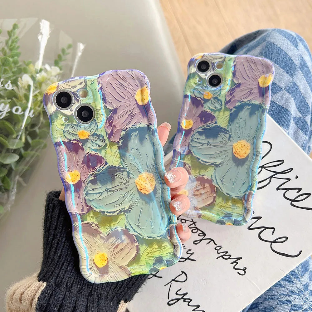 Fashion Laser Blue Light Flowers Phone Case For iPhones