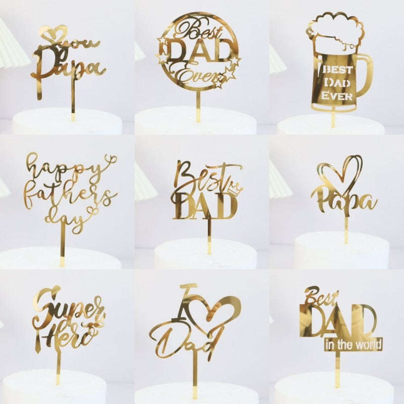 Gold BEST Dad Father&#39;s Day Party Cake Toppers Black Acrylic Daddy Birthday Cake Topper for Father Birthday Party Cake Decoration