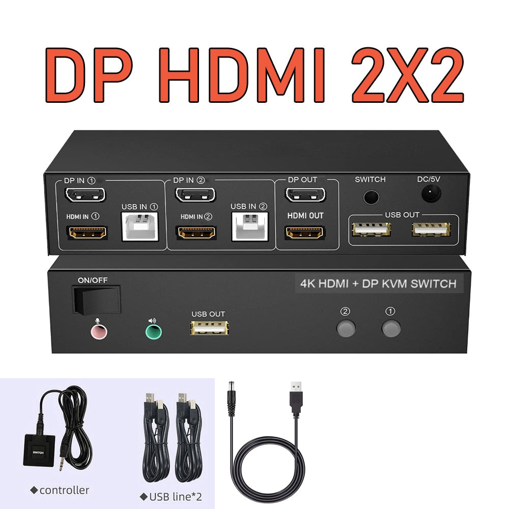 Dual Monitor 4X2 Displayport HDMI KVM Switch 4K 60Hz Extended Display 2X2 DP USB KVM Switcher 2/4 PCs computers Keyboard Mouse