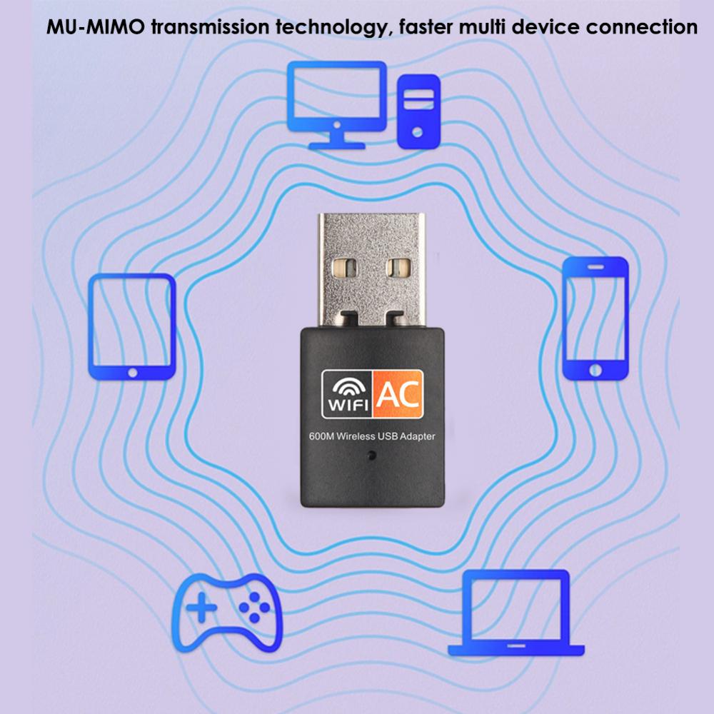 Wireless Mini USB Wifi Adapter Dual Band 2.4G / 5.G 600Mbps USB Receiver Network Card For Desktop Laptop Windows 7 8 Linux XP