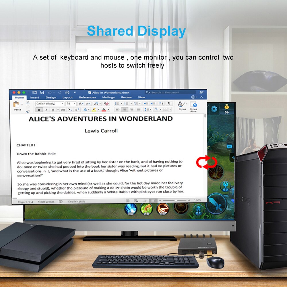 For 2 PC Sharing Keyboard Mouse Printer Plug and Paly Out 4KUSB 2.0 HDMI-compatible KVM Switch Video Display USB Switch Splitter