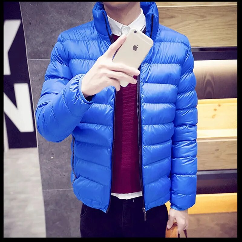M-5XL New Men's Winter Thick Jacket Stand Neck Zipper for Warmth and Contrast Color Short Jacket Slim Fitting and Versatile Jac
