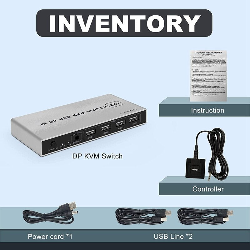 8K Dual-port DP USB KVM 2x1 Displayport KVM Switch 2 in 1 out 4K 60Hz 2-Port DP 1.4 USB KVM Switch Support Mouse Keyboad Printer