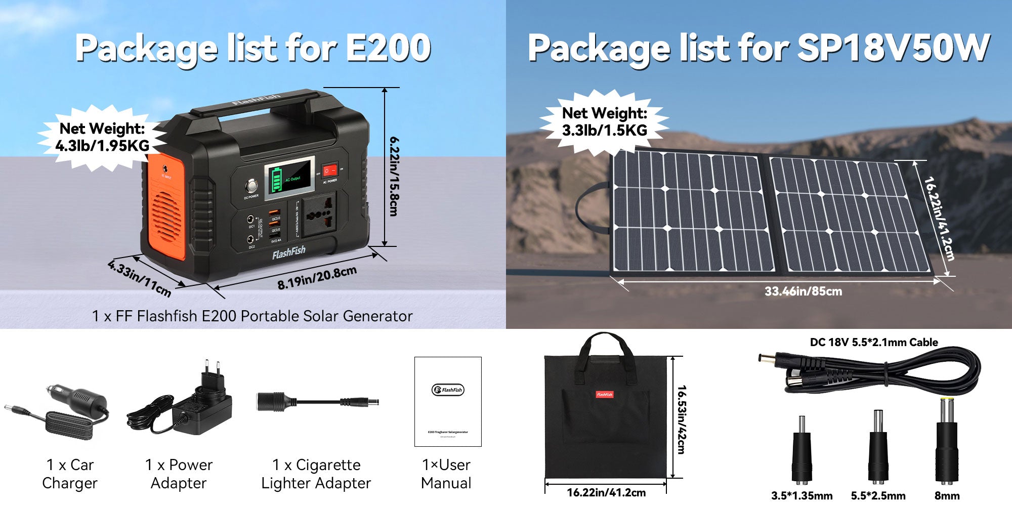 FF Flashfish E200 Rechargeable Portable Power Station 200W 151Wh Solar Generator with Solar Panel 50W Battery Complete Kit Set