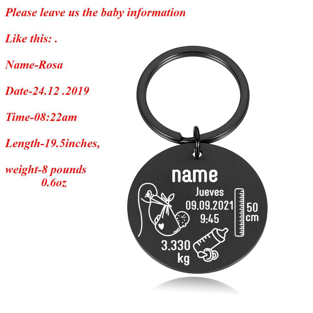 New Born Baby State Keychain Personalized Gift for New First Father Mother Day Gift Baby Name Date Weight Time Height Key Rings