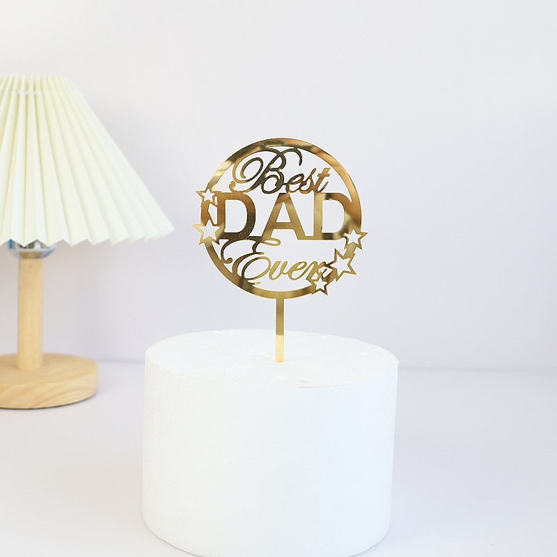 Gold BEST Dad Father&#39;s Day Party Cake Toppers Black Acrylic Daddy Birthday Cake Topper for Father Birthday Party Cake Decoration