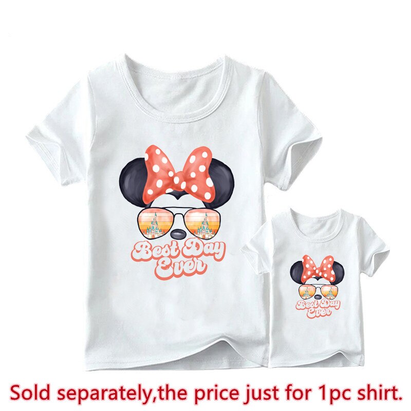 Best Day Ever Print Funny Family Matching T-shirt Minnie Mickey Mouse Shirt White Father Mother and Kids Disney Tees Tops