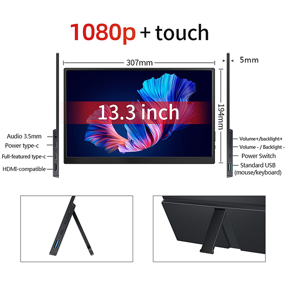 10.6 Inch Portable Monitor Extend Screen FHD 1920X1080 Display Game Screen 220Cd Easy To Use HDMI-Compatible for Mini Laptop