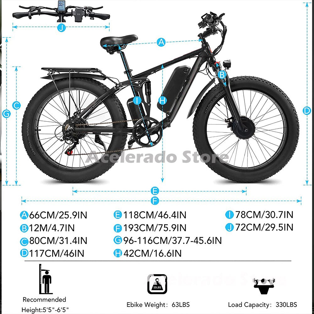 2000W Dual Motor 26" Fat Tire Electric Bicycle Mountain EBike with Removable 48V 22Ah Battery Long Range Electric Bike for Adult