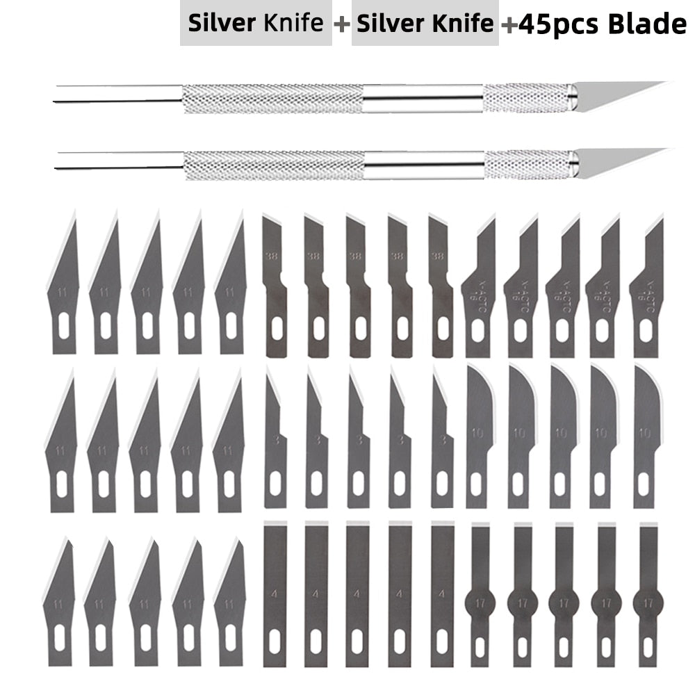 Non-Slip Metal Scalpel Knife Tools Kit Cutter Engraving Craft Knives +5/40/45pcs Blades Mobile Phone PCB DIY Repair Hand Tools