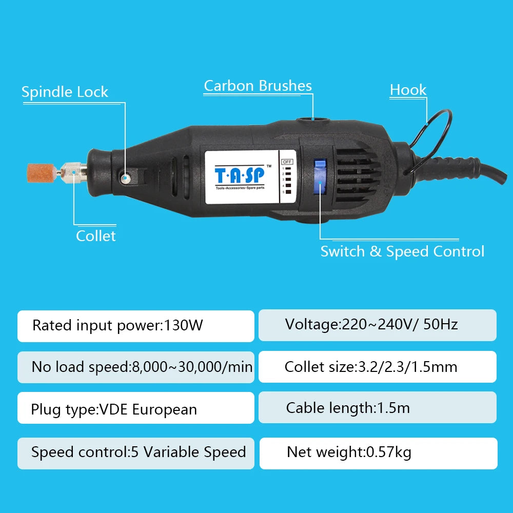 TASP 230V 130W Dremel Rotary Tool Set Electric Mini Drill Engraver Grinding Kit