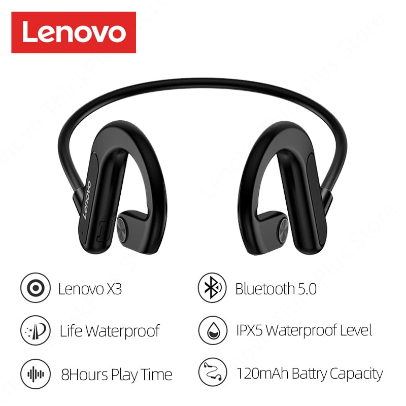 Lenovo Bone Conduction Earphones X3 Pro Bluetooth Hifi Ear-hook Wireless Headset with Mic Waterproof Earbud
