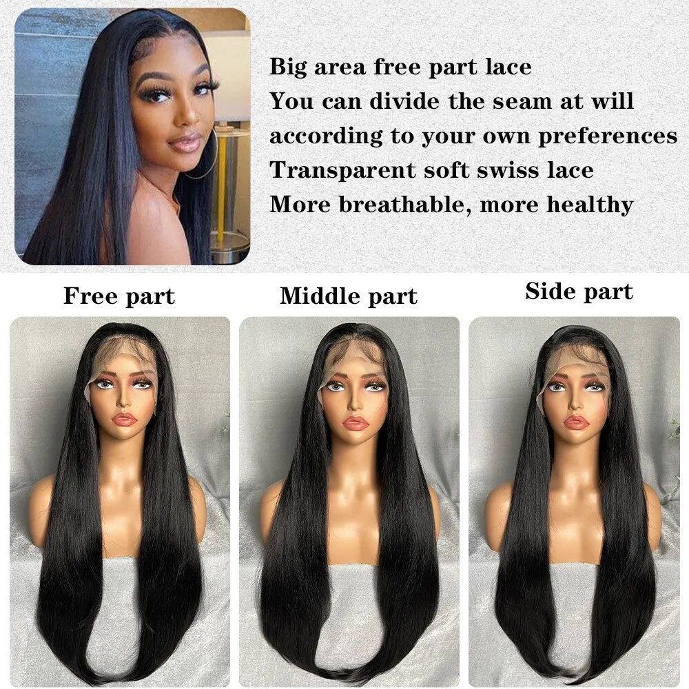 X-TRESS Long Straight Layered Wigs 13X4 Lace Frontal Free