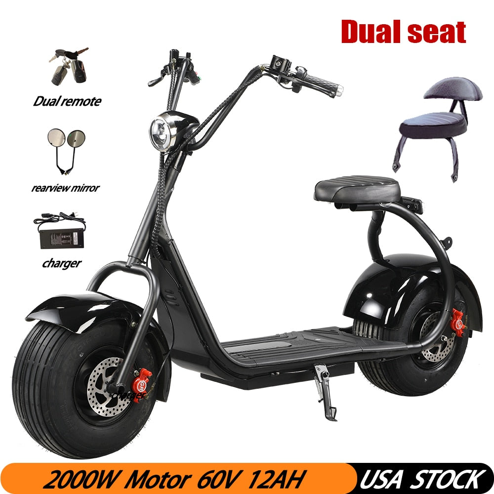 Citycoco Electric Scooter 2000W Motor 60V12AH Lithium Battery 2 Wheel Scooter Suitable For Adults To Work And Commute Outdoors