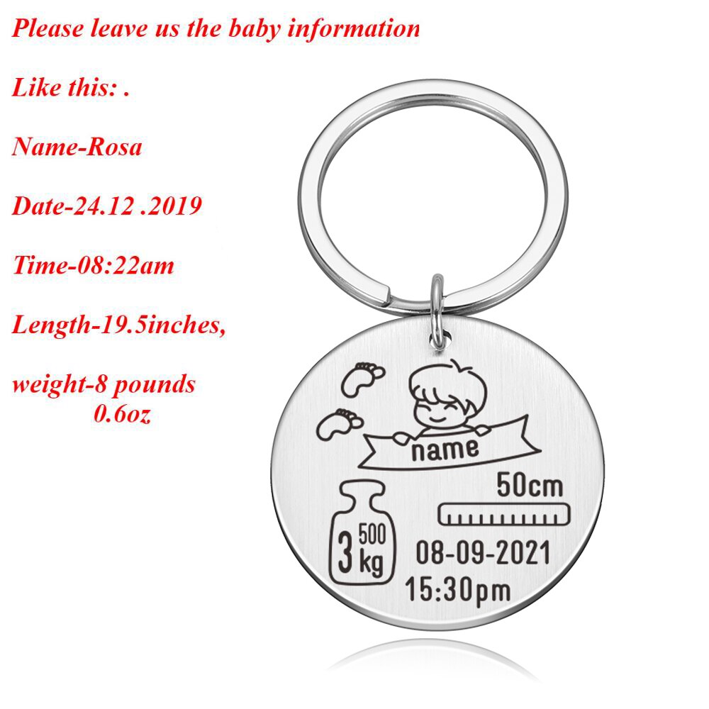 New Born Baby State Keychain Personalized Gift for New First Father Mother Day Gift Baby Name Date Weight Time Height Key Rings