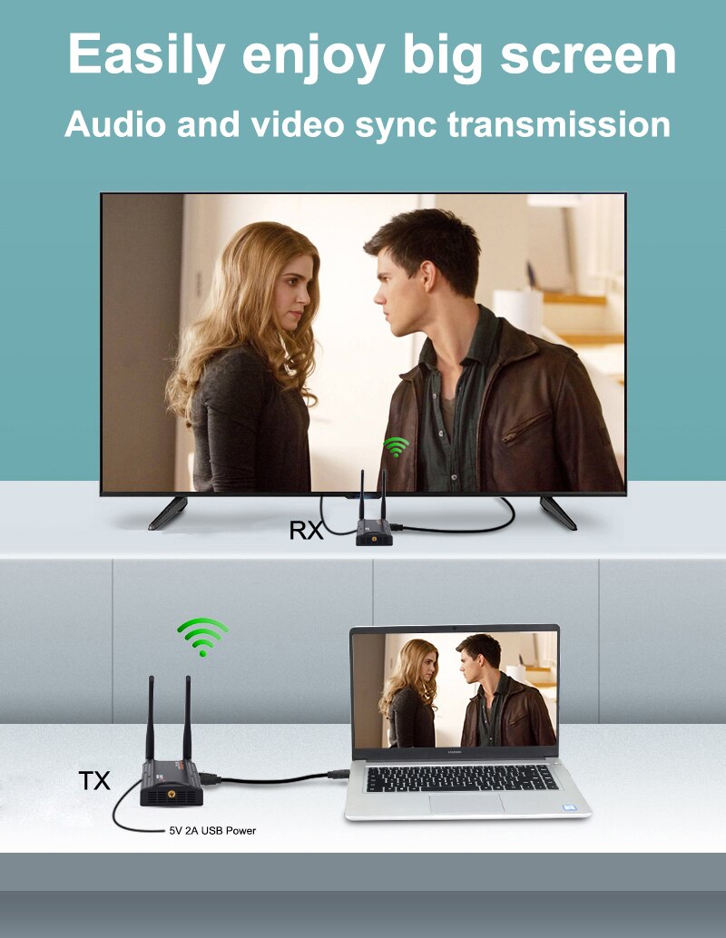 200m Wireless HDMI Video Transmitter Receiver Screen Share Display Splitter for Camera Live Streaming Laptop PC To TV Projector