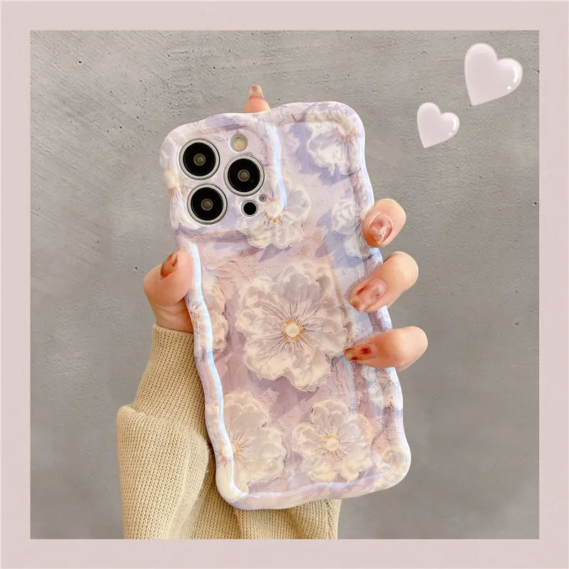 Luxury Flowers Laser Glitter iPhone Case For iPhone 14 Pro Max 13 12 11 14 Plus Fashion Soft Silicone Shockproof Bumper Cover