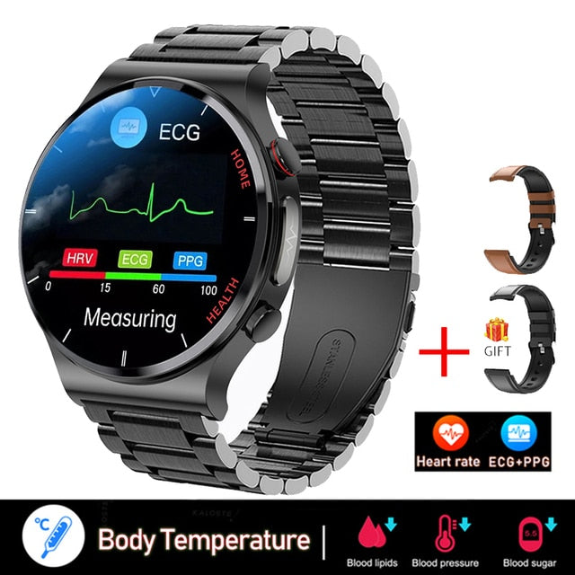 غير مؤلم غير الغازية السكر في الدم ساعة ذكية الرجال ECG PPG العلاج بالليزر الصحة ضغط الدم الرياضة Smartwatch غلوكوميترواتش