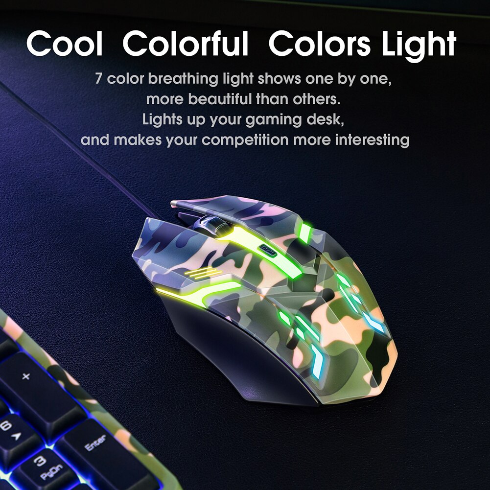 Camouflage Mouse Keyboard Headset Three Piece Set Keyboard Mouse Headset Combo with Microphone Computer Accessories for Gamer