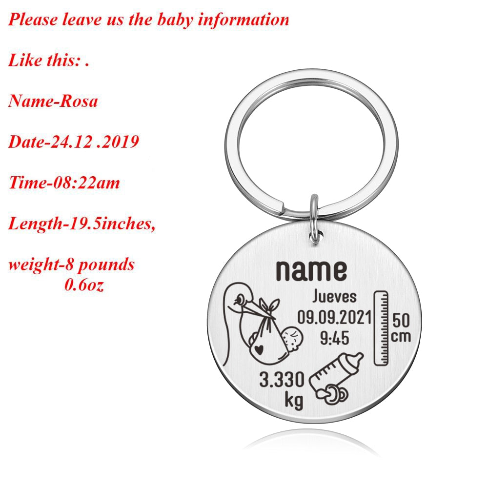 New Born Baby State Keychain Personalized Gift for New First Father Mother Day Gift Baby Name Date Weight Time Height Key Rings