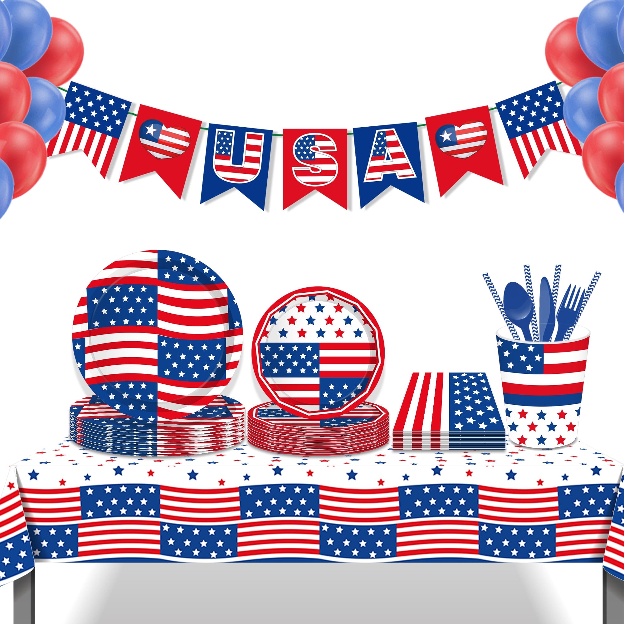 American Independence Day Party Paper Plates Cups Napkins Diet Supplies USA July 4th Theme Disposable Tableware Sets Decoration