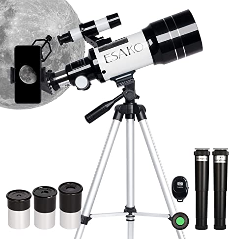 ESAKO Telescope for Kids,70mm Aperture Portable Telescopes with 3 Eyepieces, Height Adjustable Tripod &amp; Phone Adapter