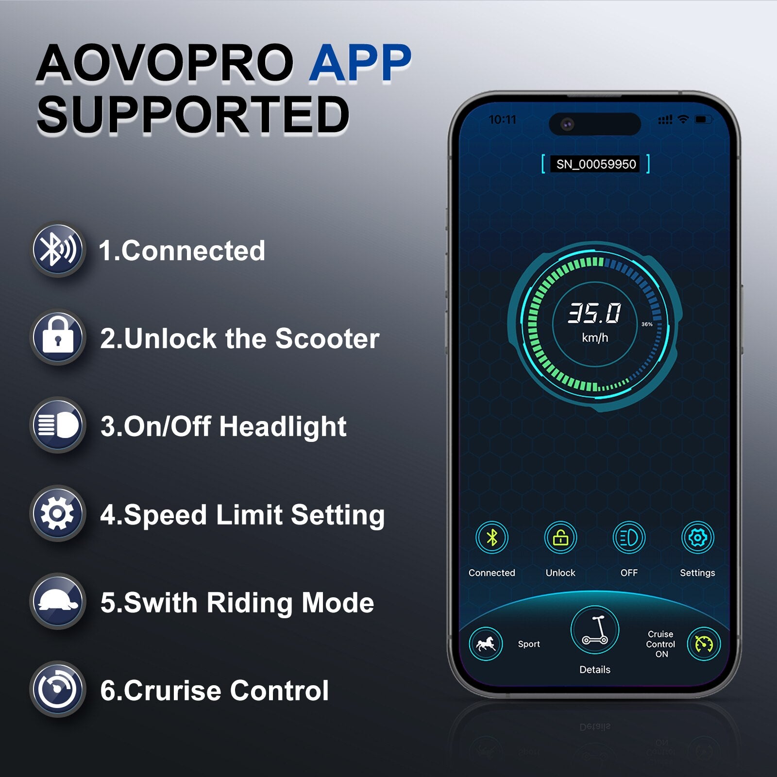 AOVOPRO ESMAX Electric Scooter 500W 40km/h Adult Electric Scooter Smart APP Double Shock Absorbing Foldable Electric Scooter