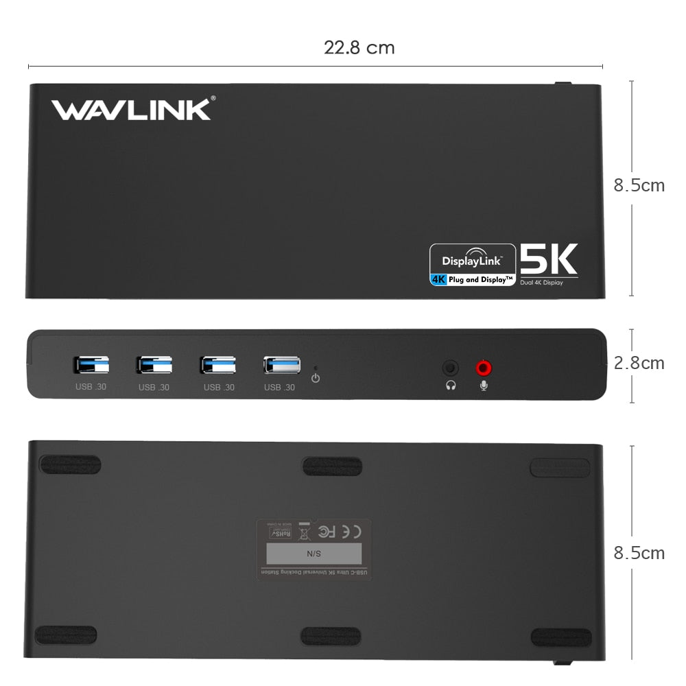 Wavlink Universal Docking Station Displaylink 5K USB-C Dual Display USB 3.0 Video Gigabit Ethernet HDMIport For Windows Mac OS