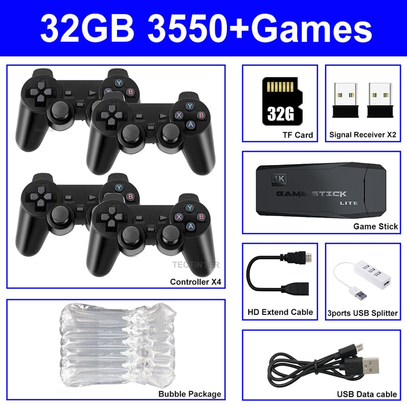 4K TV Game Stick Video Game Console For PS1/GBA/FC 10000+ Games Handheld Game Console With 4 Gamepads Wireless Controller