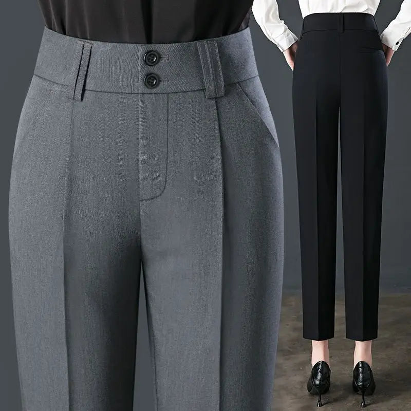 Office Lady Fashion Slim Pencil Pants Spring Autumn New Women High Waist Elastic Solid Pocket Straight Korean Casual Trousers