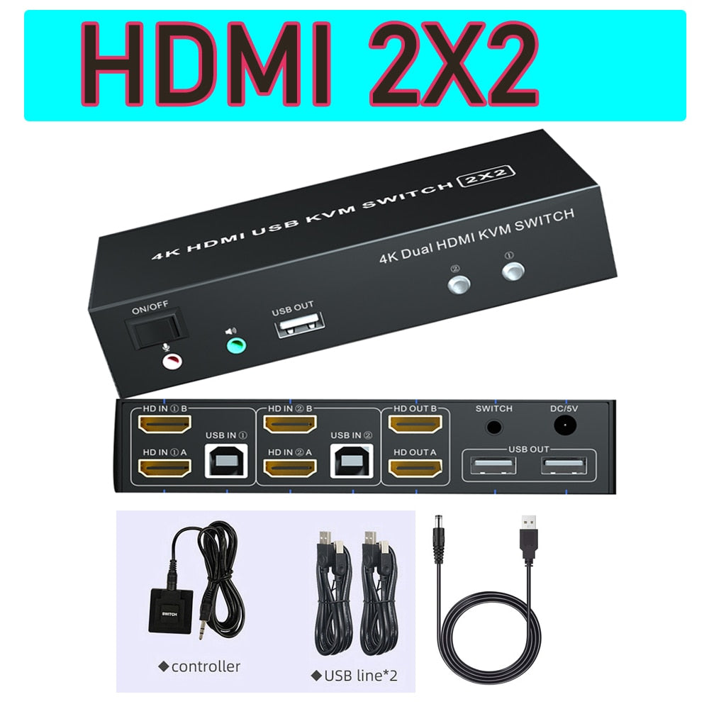 Dual Monitor 4X2 Displayport HDMI KVM Switch 4K 60Hz Extended Display 2X2 DP USB KVM Switcher 2/4 PCs computers Keyboard Mouse