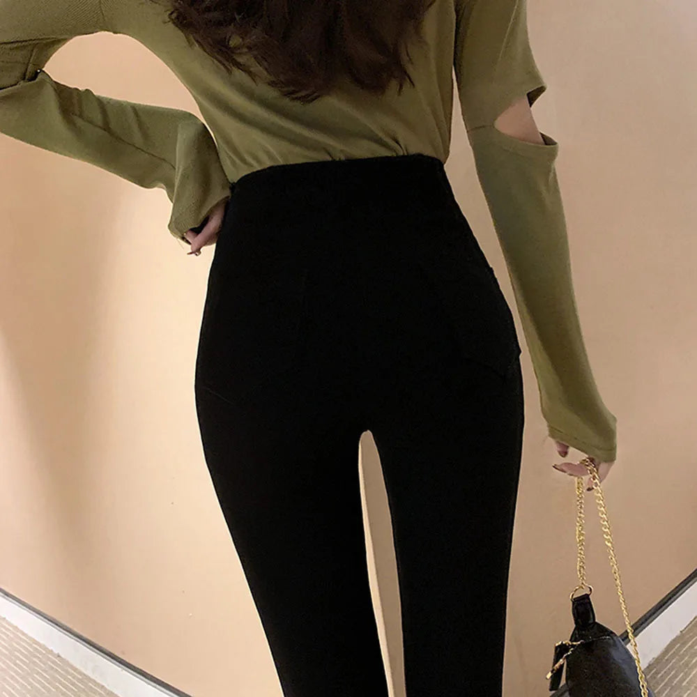 Fashion women's trousers Spring autumn new high-elastic double-breasted tight-fitting high-waisted slimming pants Women's pants