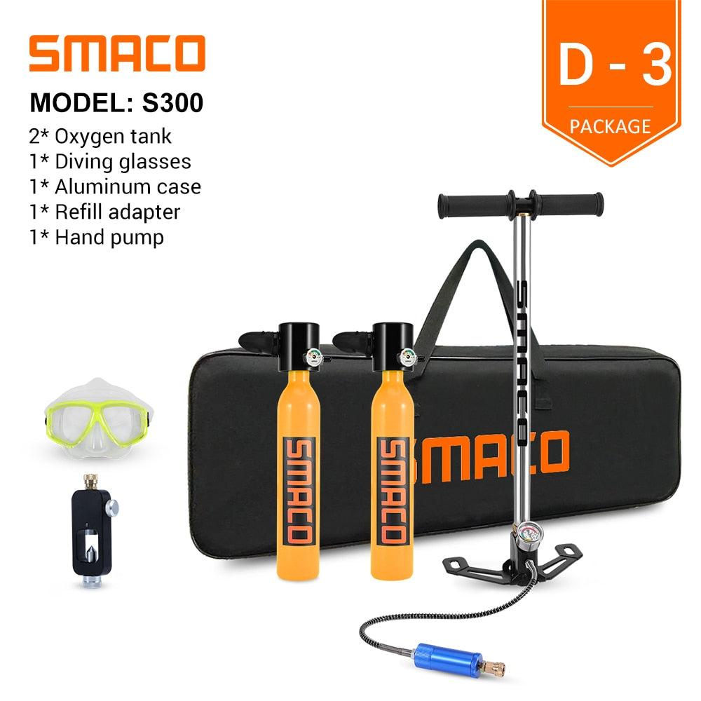 SMACO Mini Scuba Diving Tank Equipment, Dive Cylinder with 8 Minutes Capability, 0.5 Litre Capacity with Refillable Design