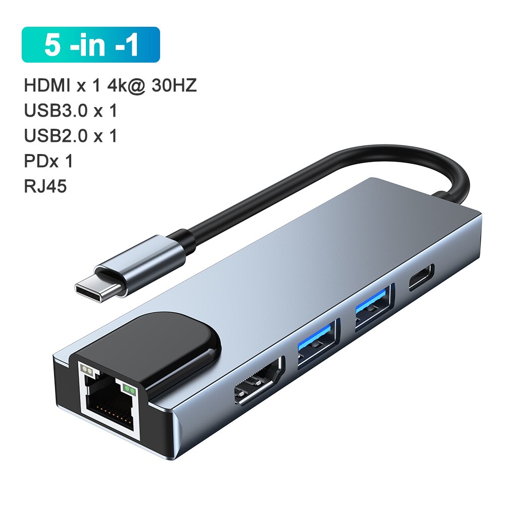 محطة إرساء Usb c Usb Hub 3 0 Type C إلى Multi Usbc 3.0 Splitter Otg Hdmi RJ45 Micro Sd قارئ البطاقات محطة قاعدة لأجهزة الكمبيوتر المحمول