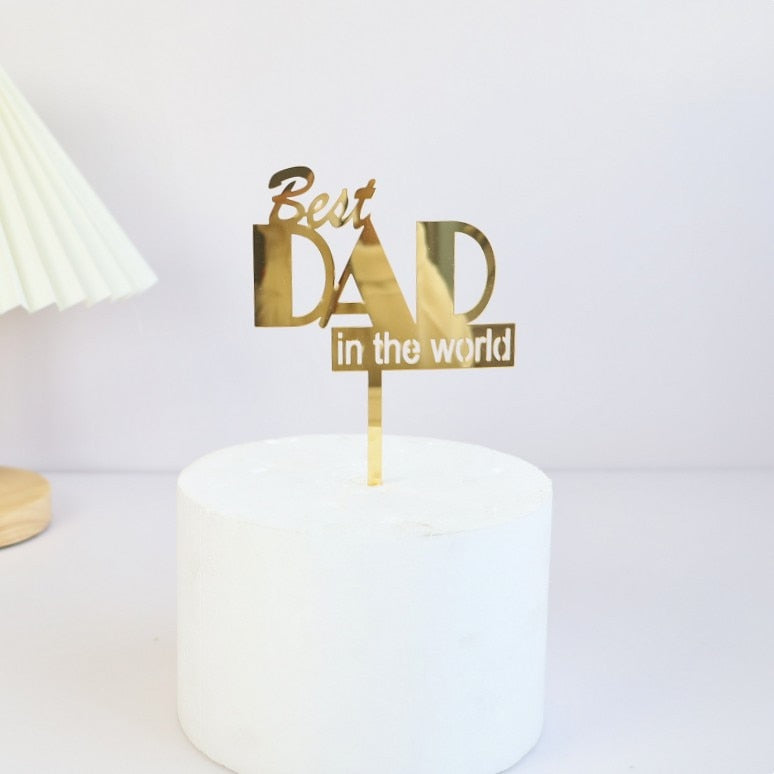 Gold BEST Dad Father&#39;s Day Party Cake Toppers Black Acrylic Daddy Birthday Cake Topper for Father Birthday Party Cake Decoration