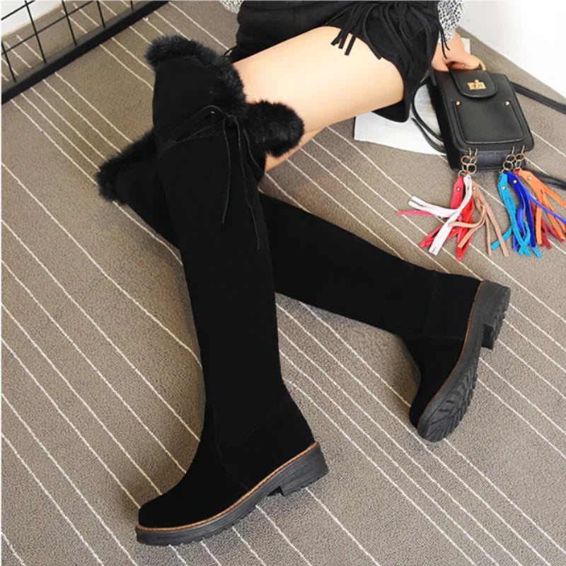 Hot Warm Snow Boots Women 2023 Winter Shoes Warm Fur Plush Over Knee High Boot Ladies Casual Low Rubber Heels Long Shoes Female